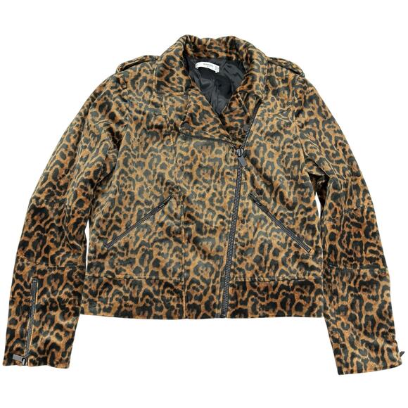 MANGO Faux Suede Leopard Print Moto Jacket Sz Medium - Picture 2 of 8